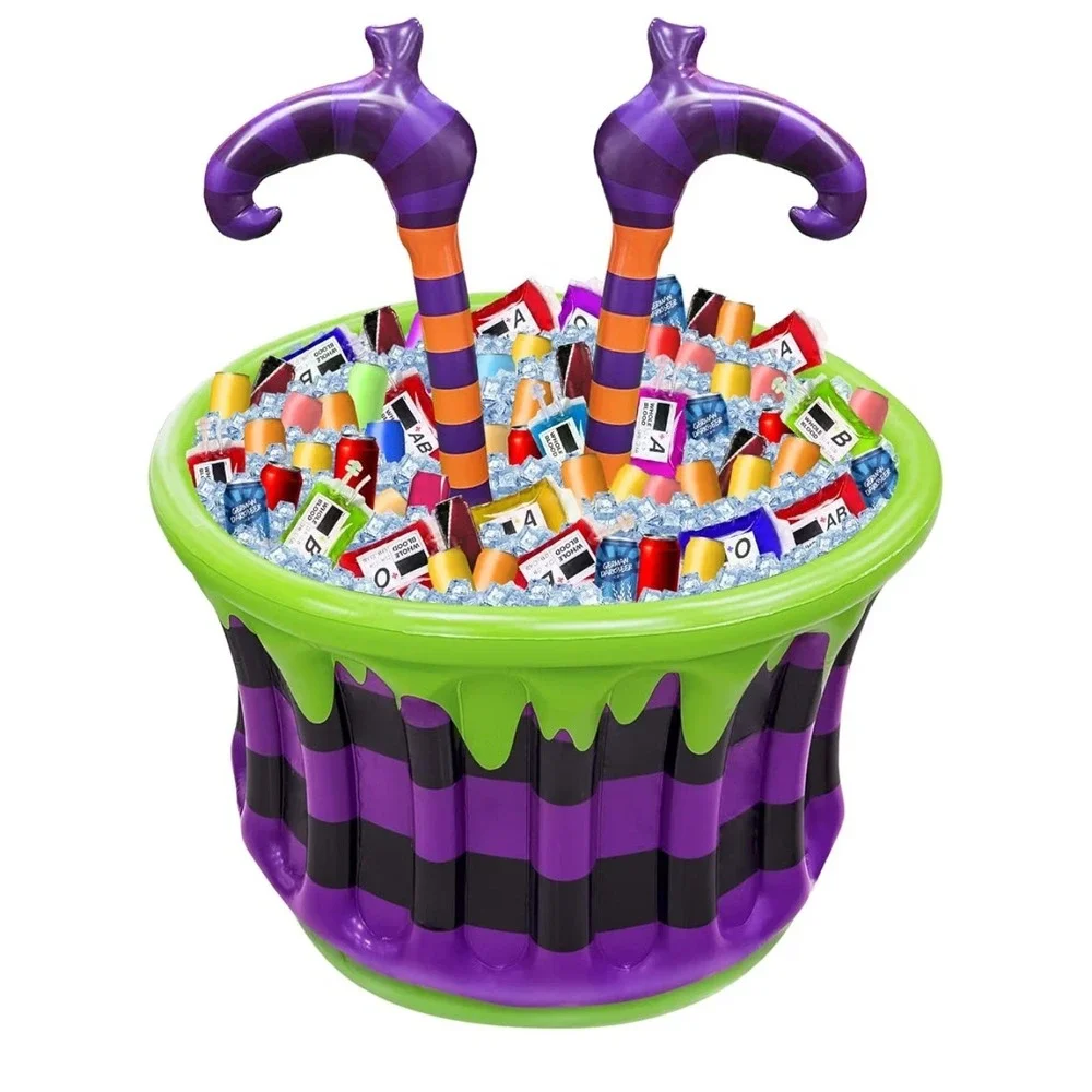 Halloween Inflatable Witch Legs in Cauldron Cooler Spooky Party Drink Holder